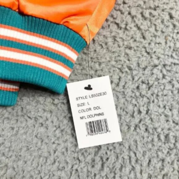 Starter Miami Dolphin Jacket Mens Large Orange Blue Varsity Bomber Super Bowl - Picture 2 of 12